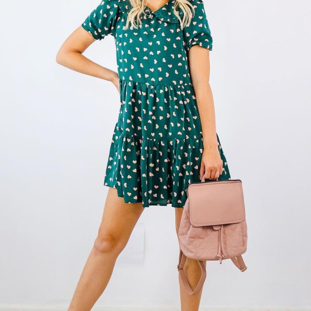 Green heart dress Peter Pan collar